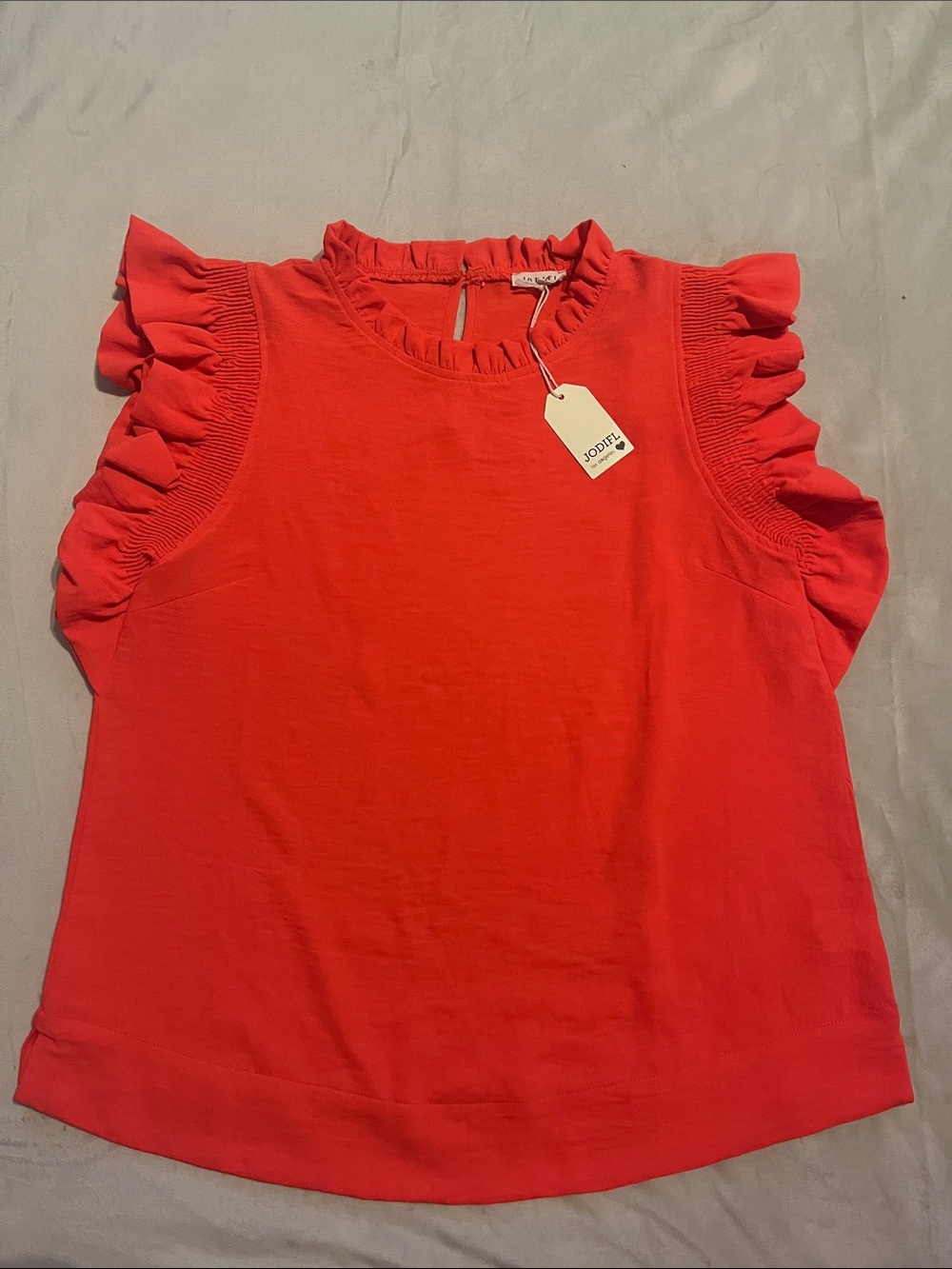 Jodifl Coral Ruffle Sleeve top